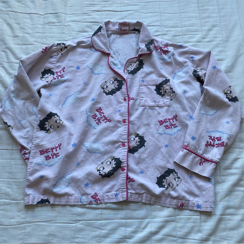 Betty Boop Pink Cloud Print Pajama Top with Black Accents